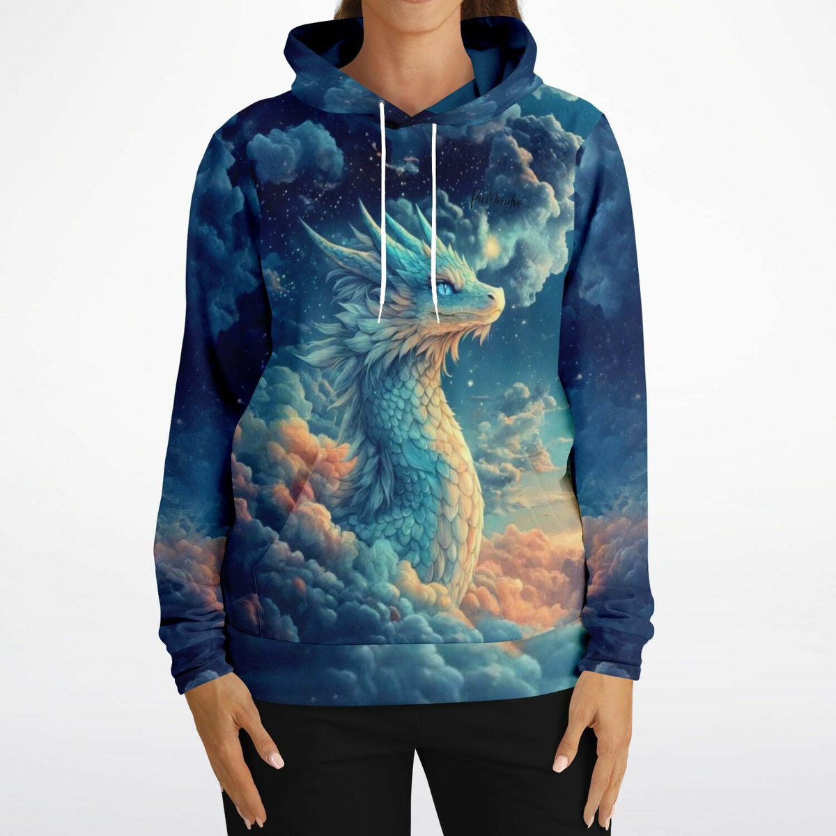 Dreamer Hoodie mit Himmelsdrache Saphira Motiv in Wolken und Sternenhimmel, passend zum Diamond Painting Design