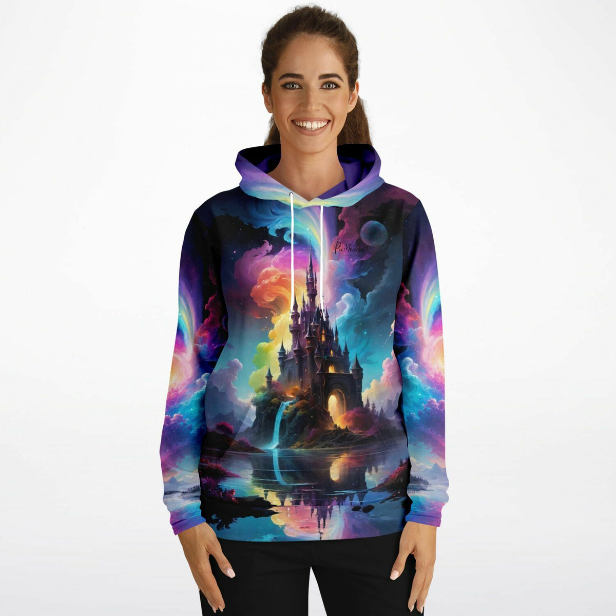 Dreamer Hoodie mit farbenfrohem Zauberschloss Motiv, inspiriert von Diamond Painting und Malen nach Zahlen Designs.