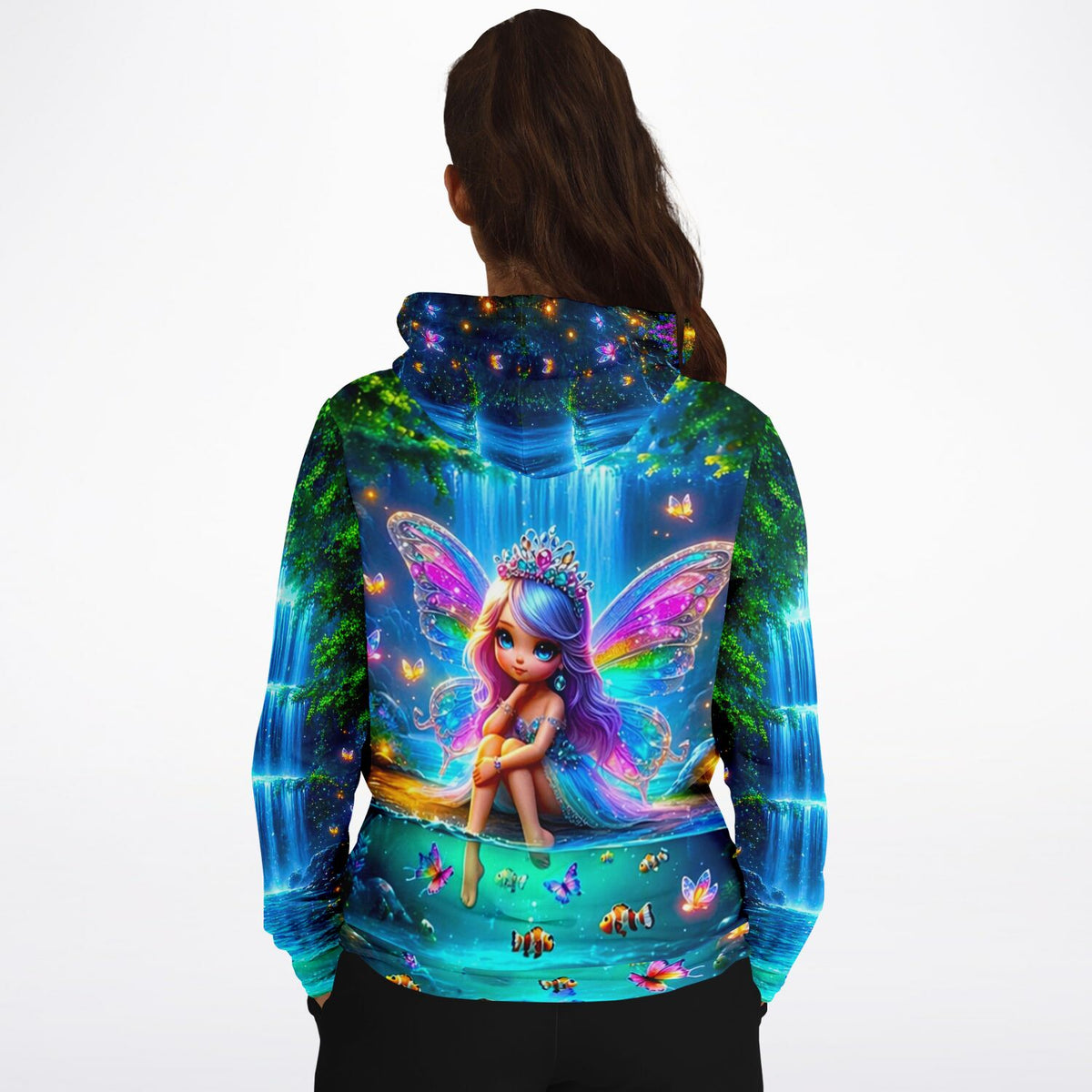 Dreamer Hoodie mit farbenfrohem Elfenteich Motiv, perfekt für Fans von Malen nach Zahlen und Diamond Painting Kunst.