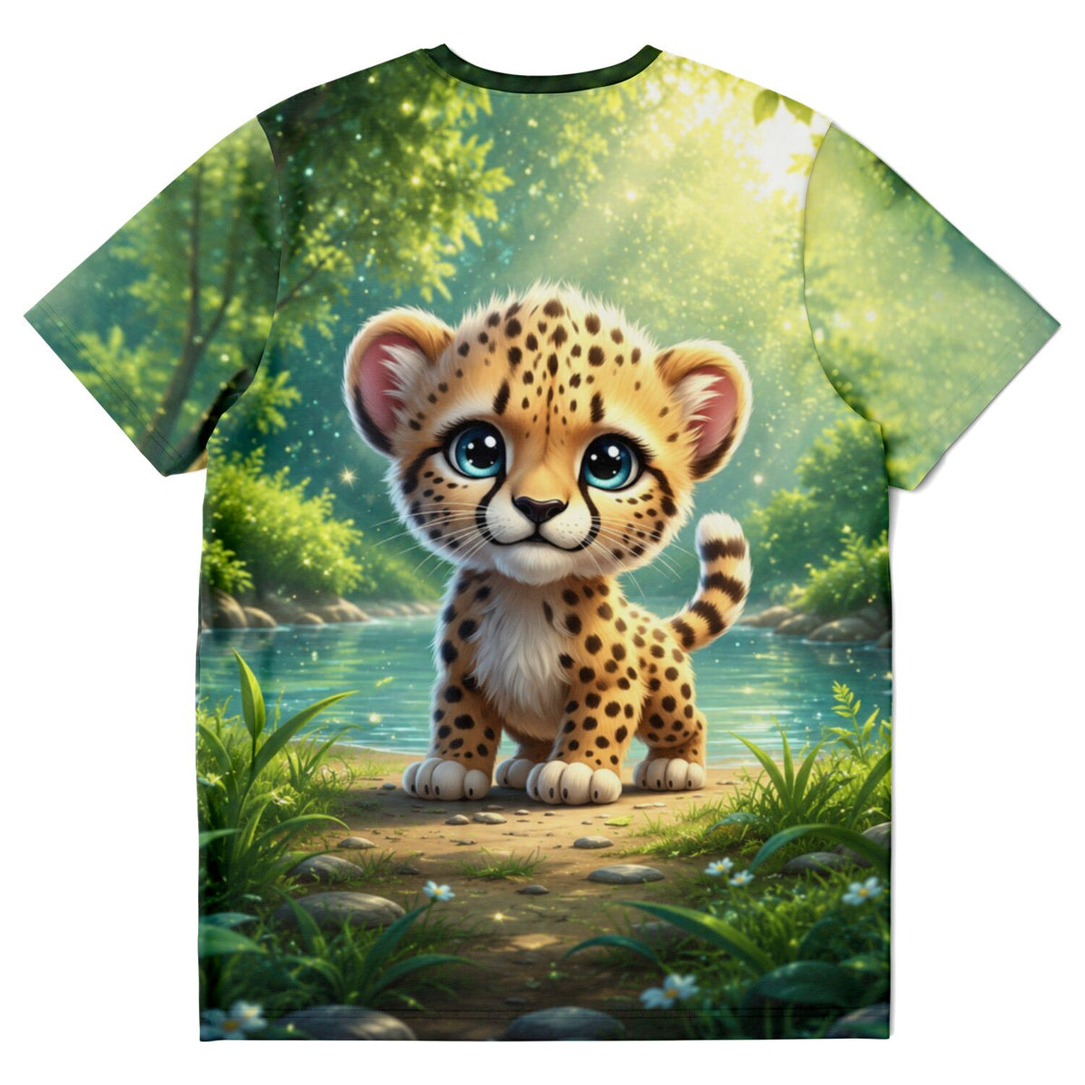 T-Shirt mit süßem Gepardenbaby Motiv im Wald, ideal für Diamond Painting und Malen nach Zahlen Fans