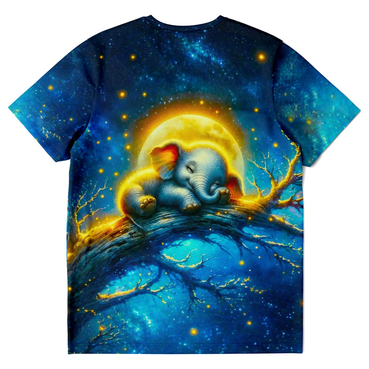 T-Shirt mit schlafendem Elefanten im Mondschein, im Stil von Diamond Painting oder Malen nach Zahlen Motiven