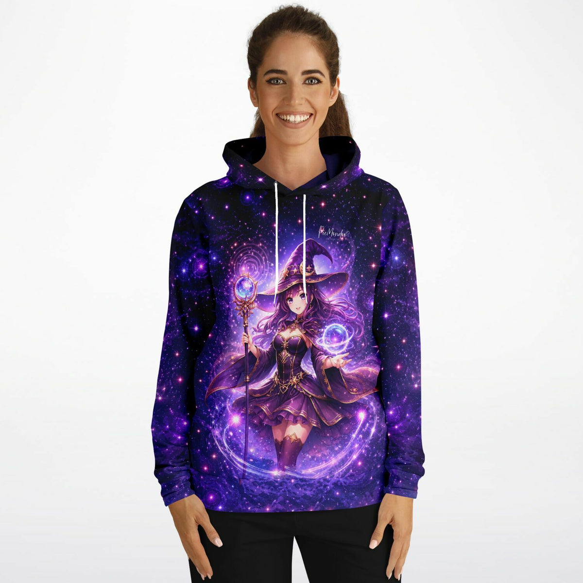 Dreamer Hoodie Celestara mit lilafarbenem Weltraum- und Anime-Hexenmotiv für Fans von Diamond Painting und Kunst.
