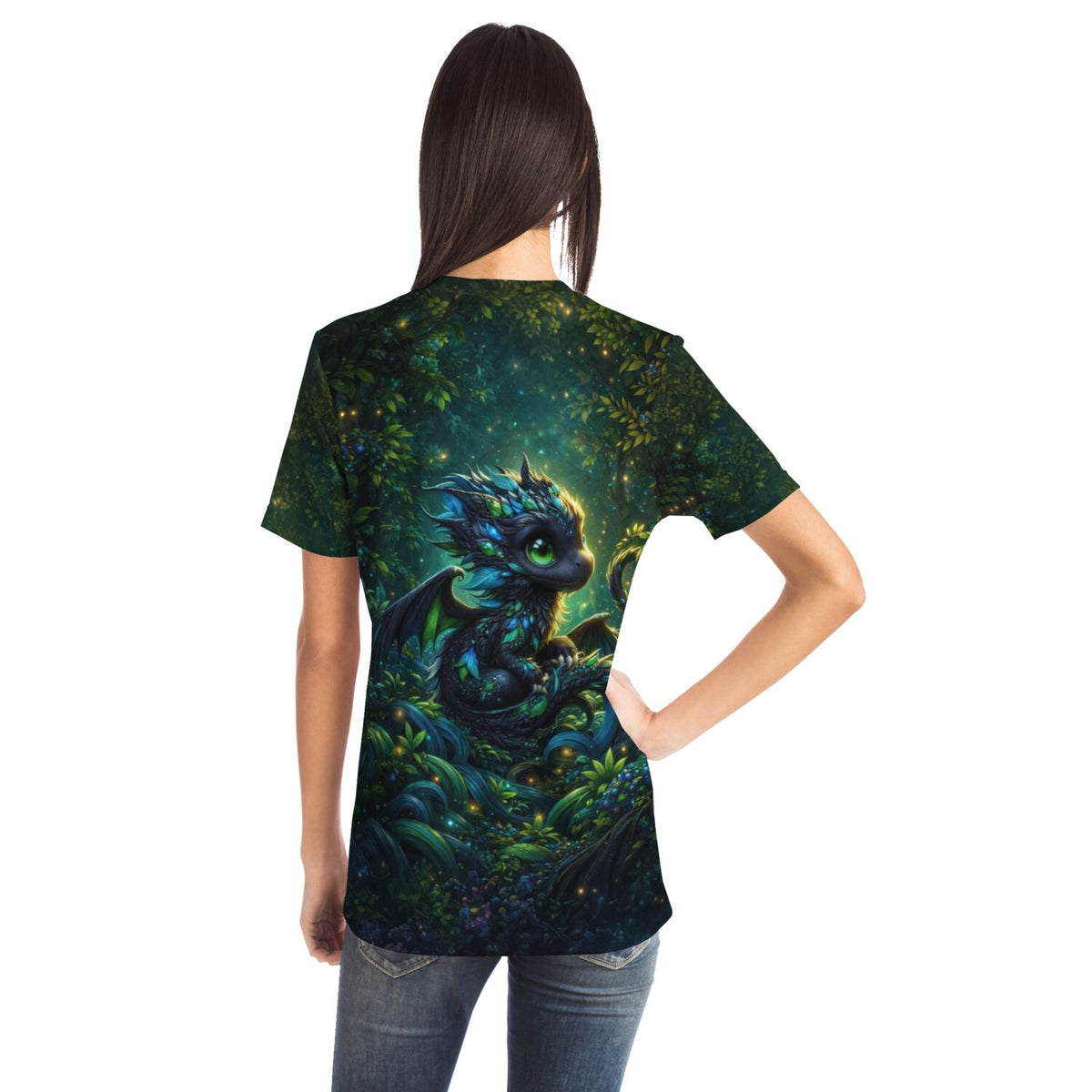 T-Shirt mit Drago Drachen Motiv im mystischen Wald, passend zum Diamond Painting und Malen nach Zahlen Stil