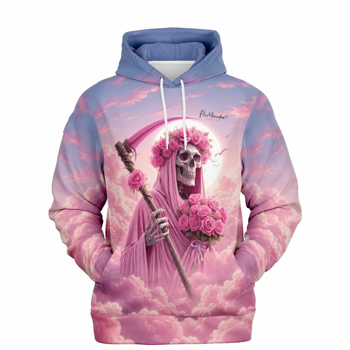 Dreamer Hoodie Rosenträume mit Totenkopf und Blumenprint im Stil eines Diamond Painting als Fashion-Statement