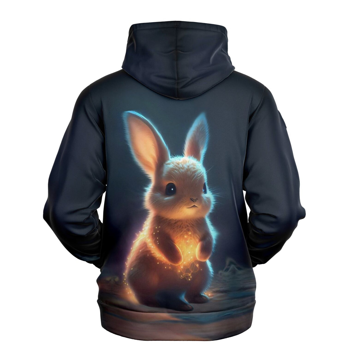 Schwarzer Dreamer Hoodie mit leuchtendem Funkelhäschen-Motiv für Fans von Diamond Painting und Kunst