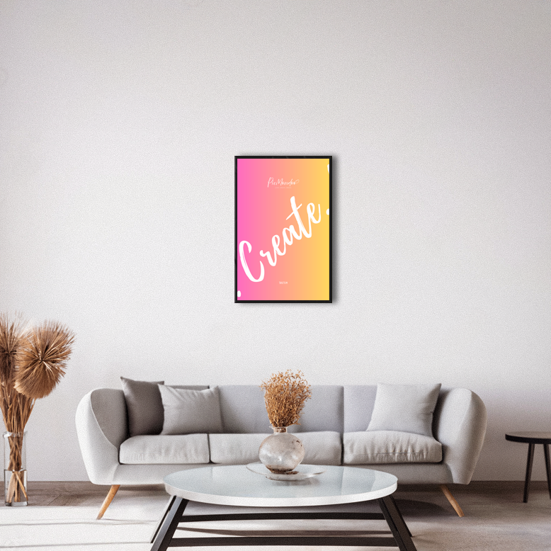 Minimalistischer schwarzer Aluminium-Bilderrahmen für Diamond Painting oder Malen nach Zahlen an einer weißen Wand