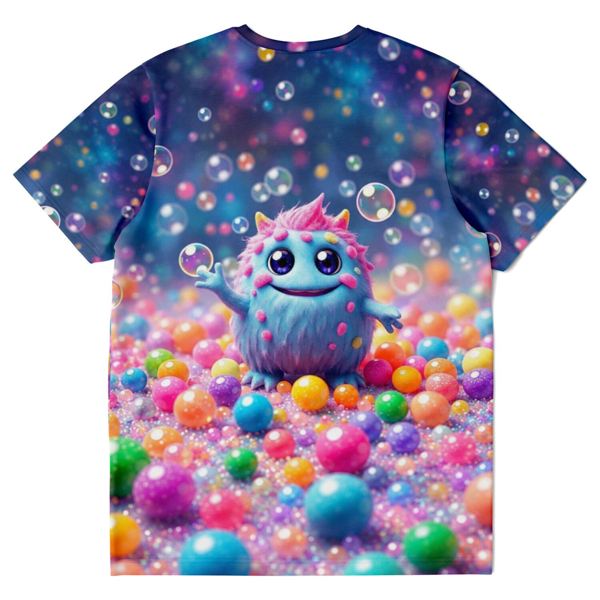 Dreamer T-Shirt mit farbenfrohem Muffti-Monster-Design, bunten Kugeln und leuchtenden Seifenblasen im Allover-Print