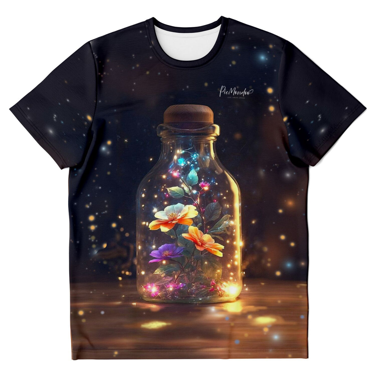 T-Shirt Leuchtender Blütenzauber mit magischem Glasflaschen-Motiv im Stil von Diamond Painting und Malen nach Zahlen