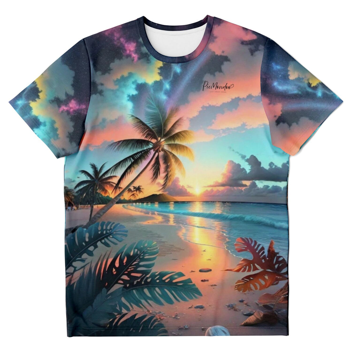 Dreamer T-Shirt mit buntem Palmen-Motiv am Strand, inspiriert durch Diamond Painting und Malen nach Zahlen Designs