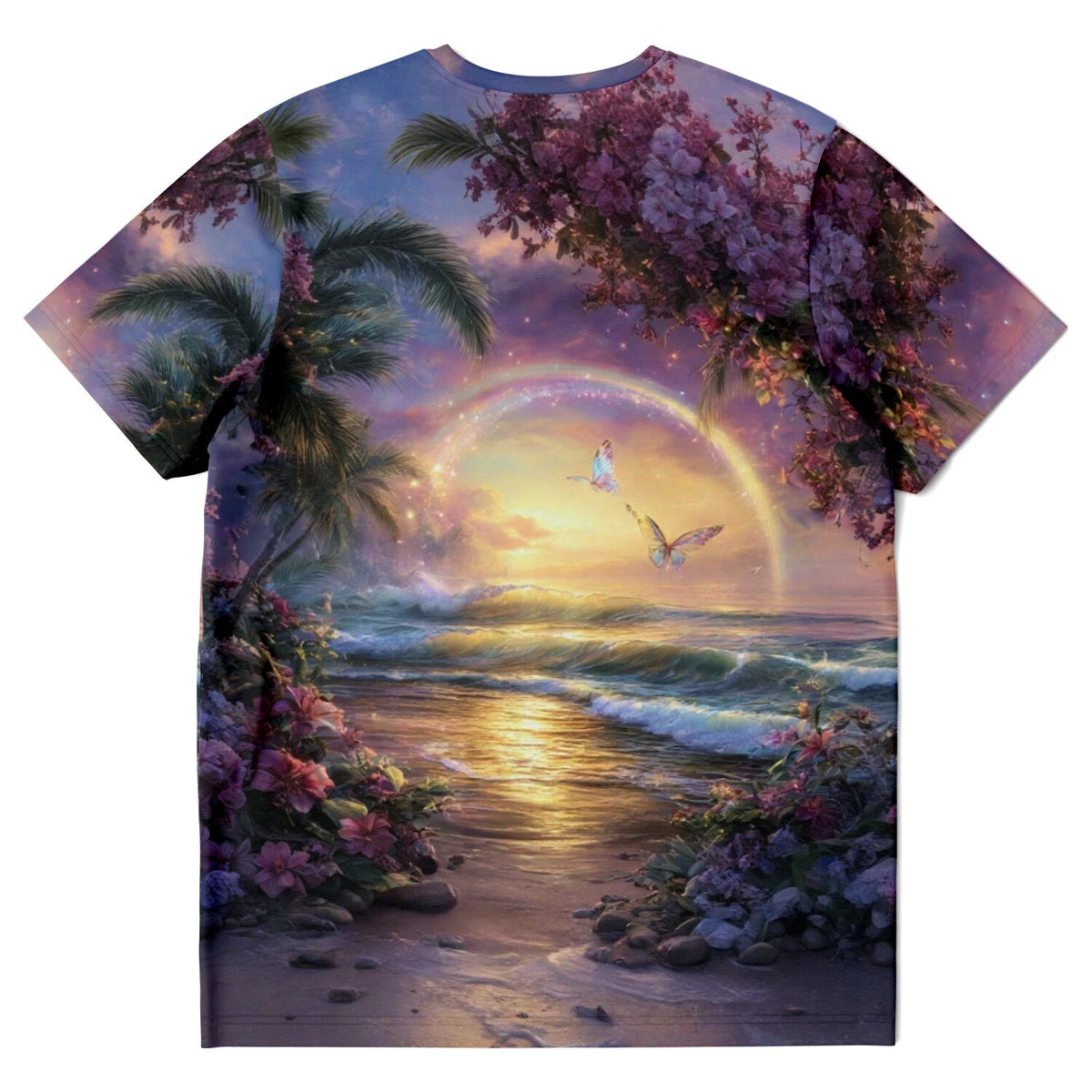 T-Shirt mit verträumtem Meeresmotiv, Regenbogen und Schmetterlingen im Stil unserer beliebten Diamond Painting Motive