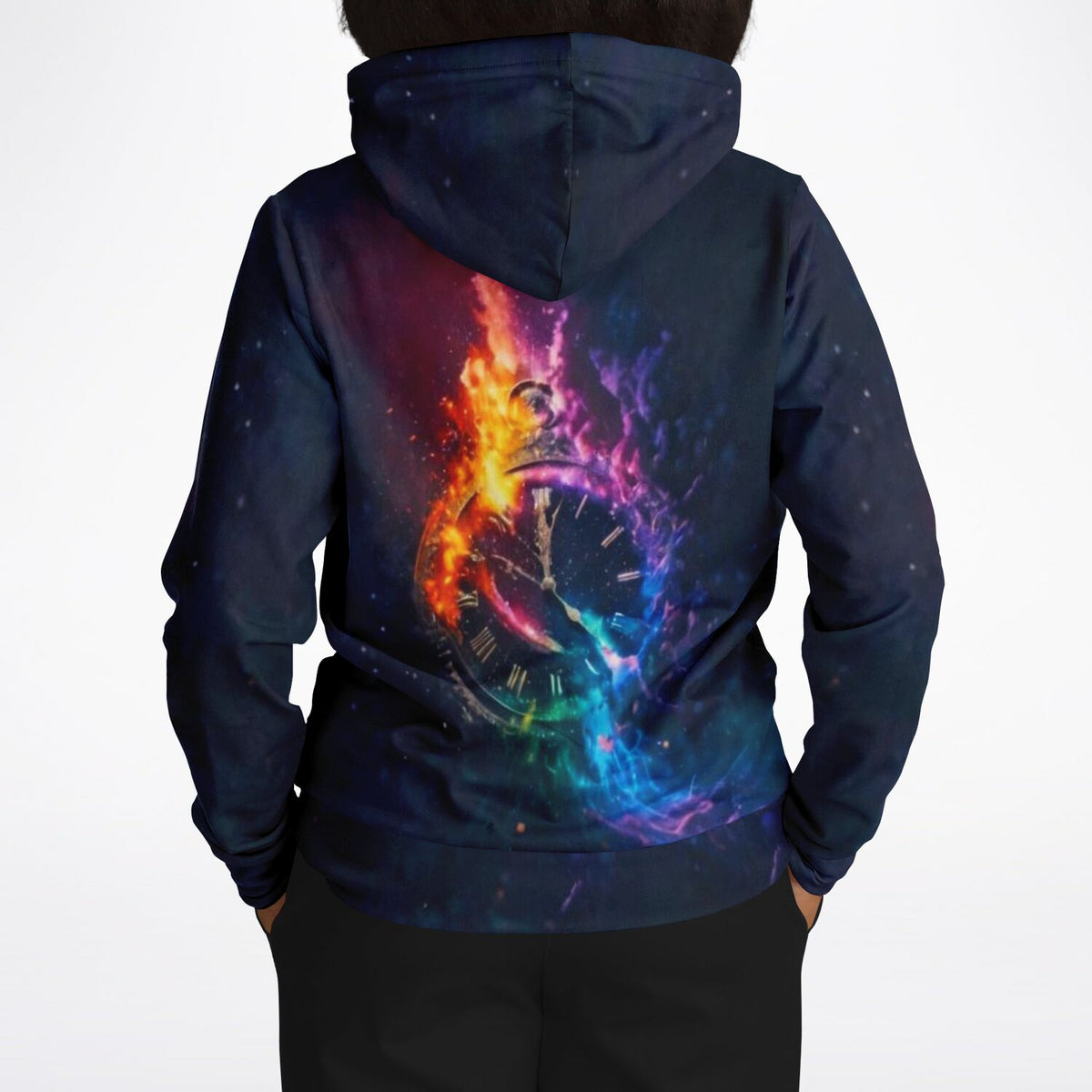 Dreamer Hoodie mit farbenfrohem Uhren-Motiv, inspiriert von Diamond Painting Kunst und lebendigen 100 Farben Details.