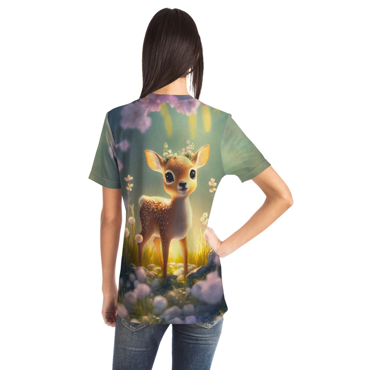 T-Shirt mit süßem Rehkitz Anabell Motiv, passend im Stil zu Diamond Painting oder Malen nach Zahlen für Erwachsene