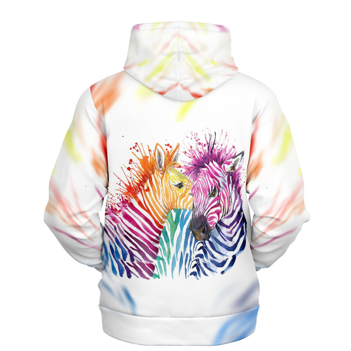 Weißer Kapuzenpullover mit buntem Zebra Aquarell-Druck im Stil von Diamond Painting und Malen nach Zahlen Motiven