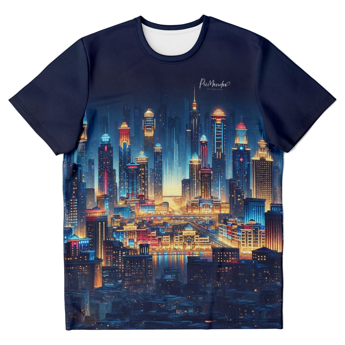 Dreamer T-Shirt Stadt der Lichter mit leuchtender Skyline-Grafik für Fans von Diamond Painting und Kunst