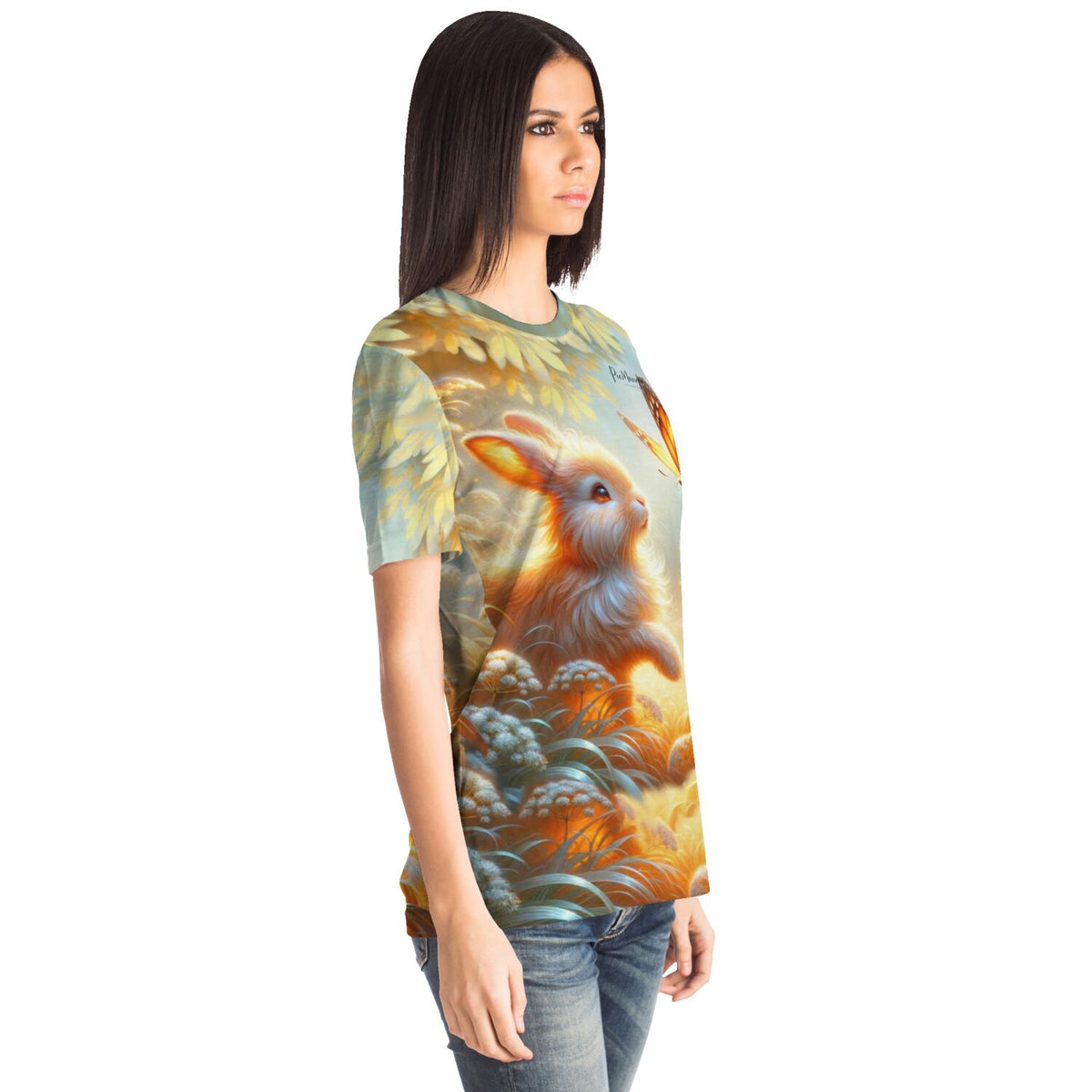 Frau trägt Dreamer T-Shirt mit Häschenfreunde Motiv, inspiriert von Diamond Painting und Malen nach Zahlen Designs