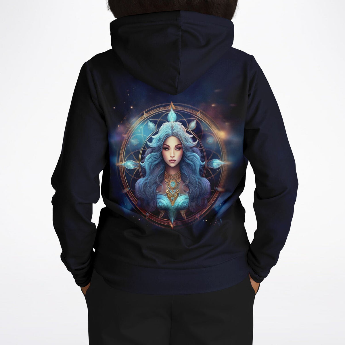 Schwarzer Dreamer Hoodie mit Sternzeichen Jungfrau Design, ideal für Fans von Diamond Painting und mystischer Kunst.