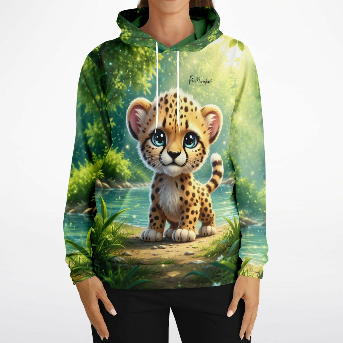 Hoodie mit süßem Geparden-Motiv in Wald-Kulisse, passend zum künstlerischen Design unserer Diamond Painting Sets
