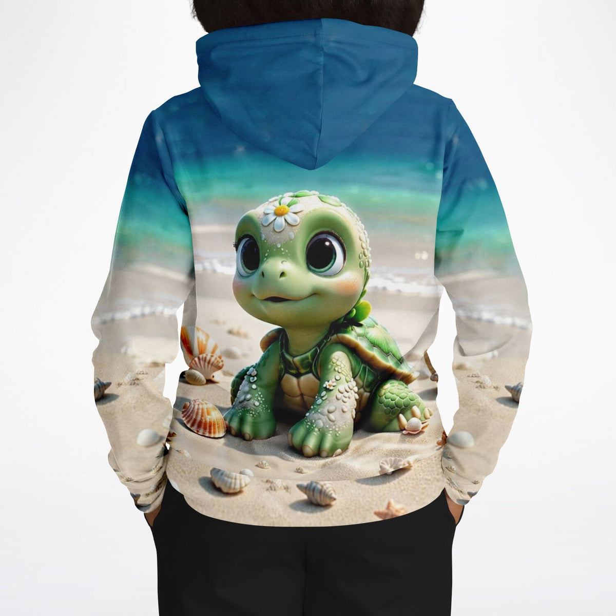 Dreamer Hoodie Sunny Schildi mit niedlicher Schildkröte am Strand, All-over-Print Design für DIY-Fans