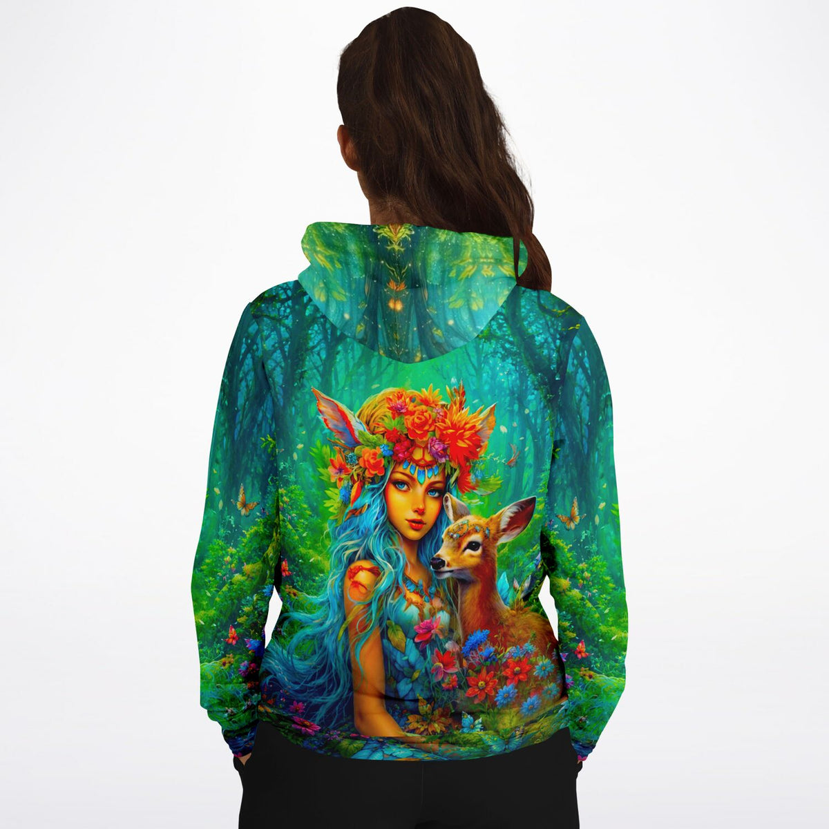 Hoodie mit Waldmädchen Motiv, ideal für Fans von Diamond Painting und Malen nach Zahlen Motiven mit Wald- und Tierwelt.