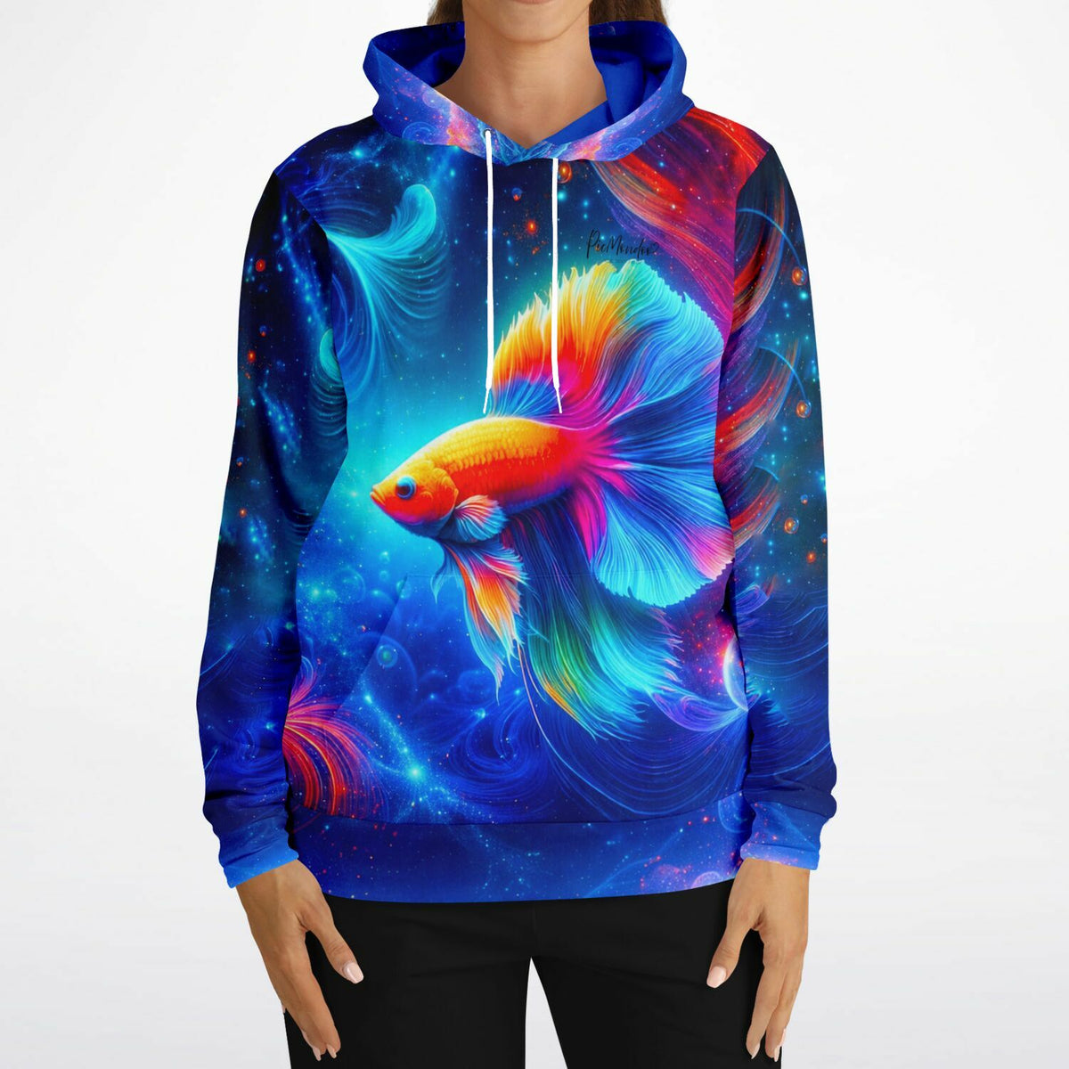 Dreamer Hoodie mit farbenfrohem Wunderwelt-unter-Wasser Motiv und leuchtendem Fisch Design im AOP-Stil