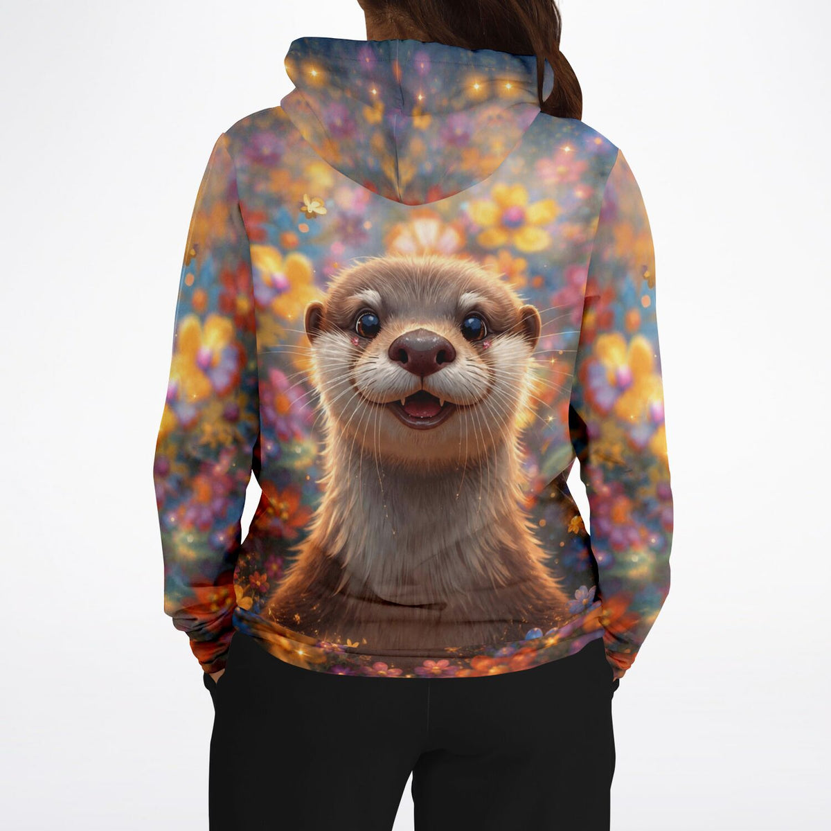 Dreamer Hoodie mit niedlichem Otter-Motiv und bunten Blumen, ideal für Fans von Malen nach Zahlen und Diamond Painting