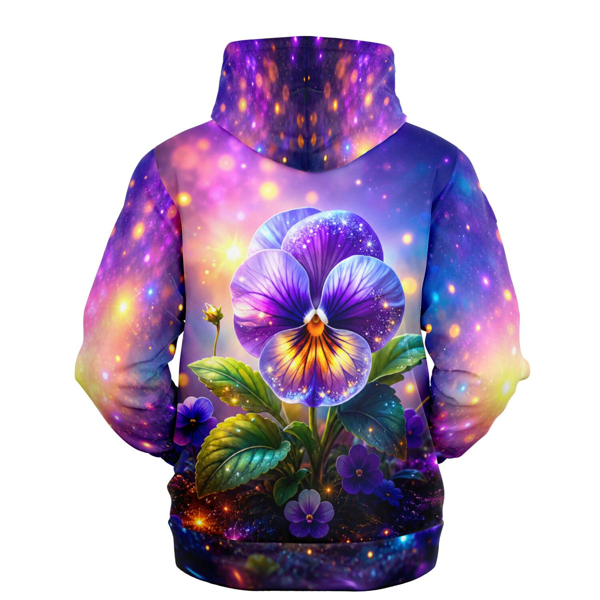 Dreamer Hoodie Sternenveilchen mit leuchtender lila Blume im Weltraum-Design für Fans von kreativen DIY-Motiven