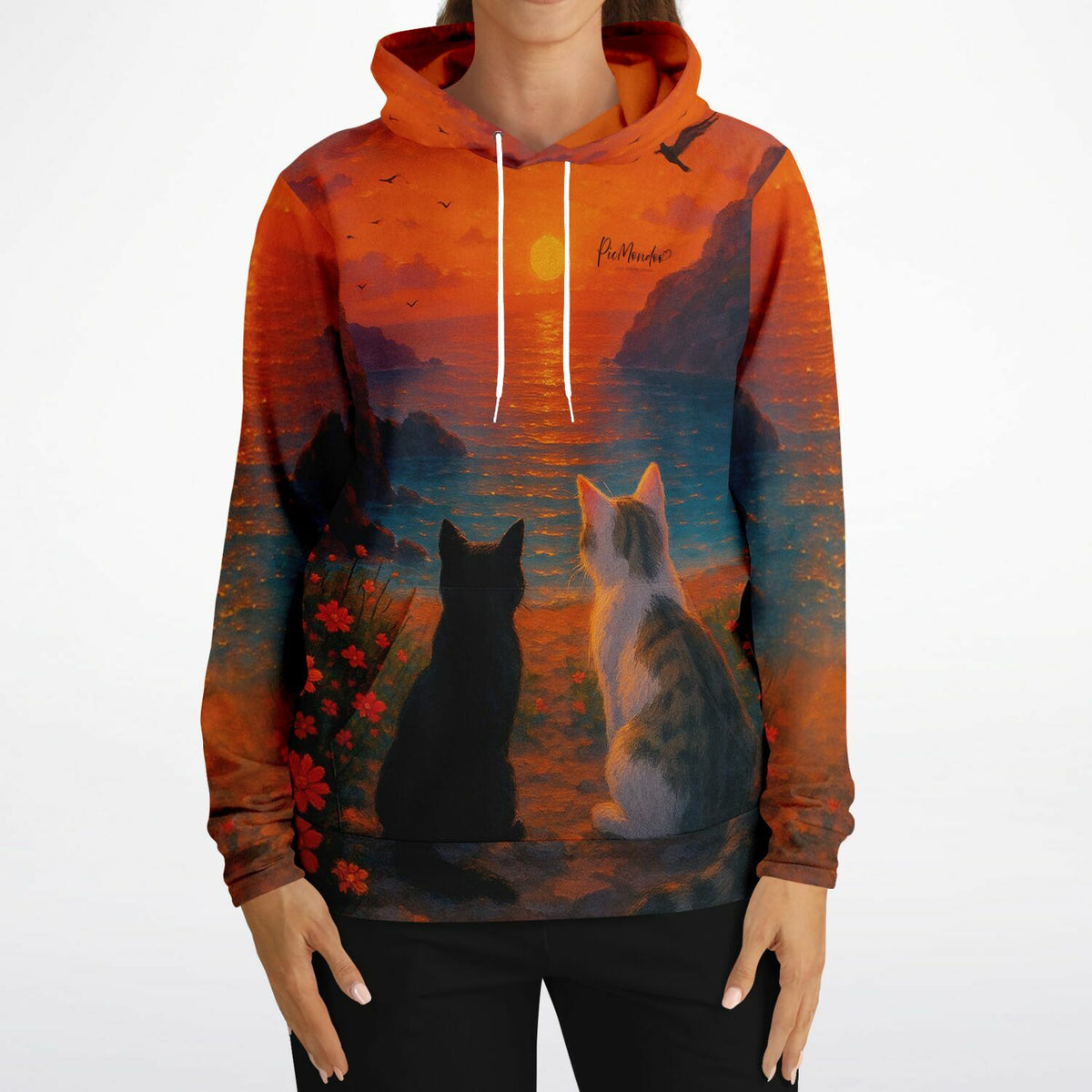 Dreamer Hoodie mit Katzen-Motiv vor Sonnenuntergang, passend zu Diamond Painting und Malen nach Zahlen Designs
