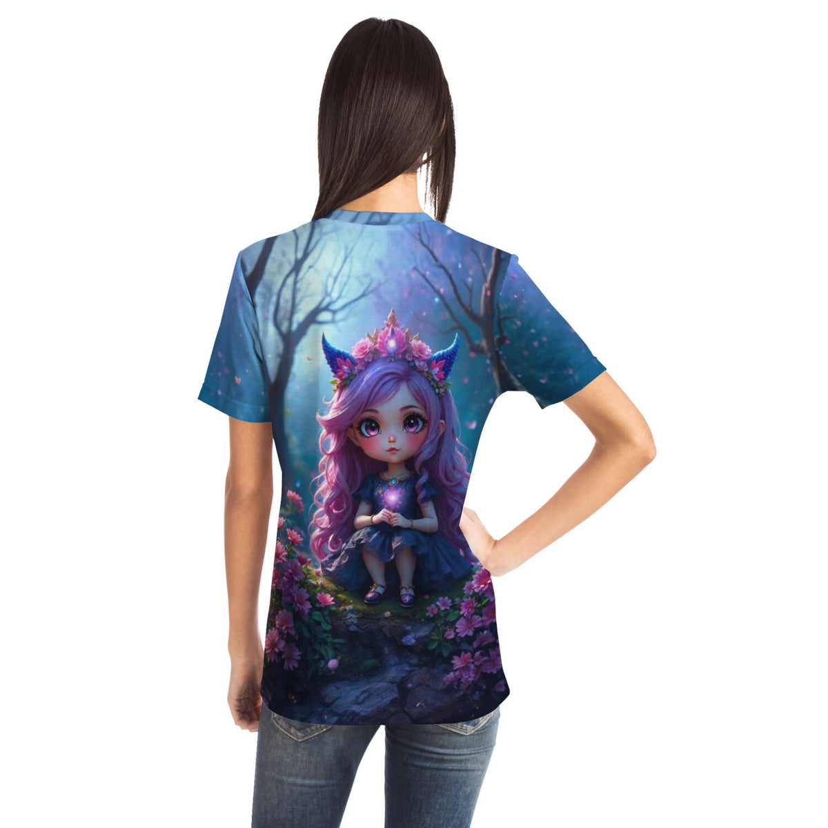 T-Shirt mit Fantasy-Motiv Little Violett im Stil beliebter Diamond Painting und Malen nach Zahlen Designs für Erwachsene