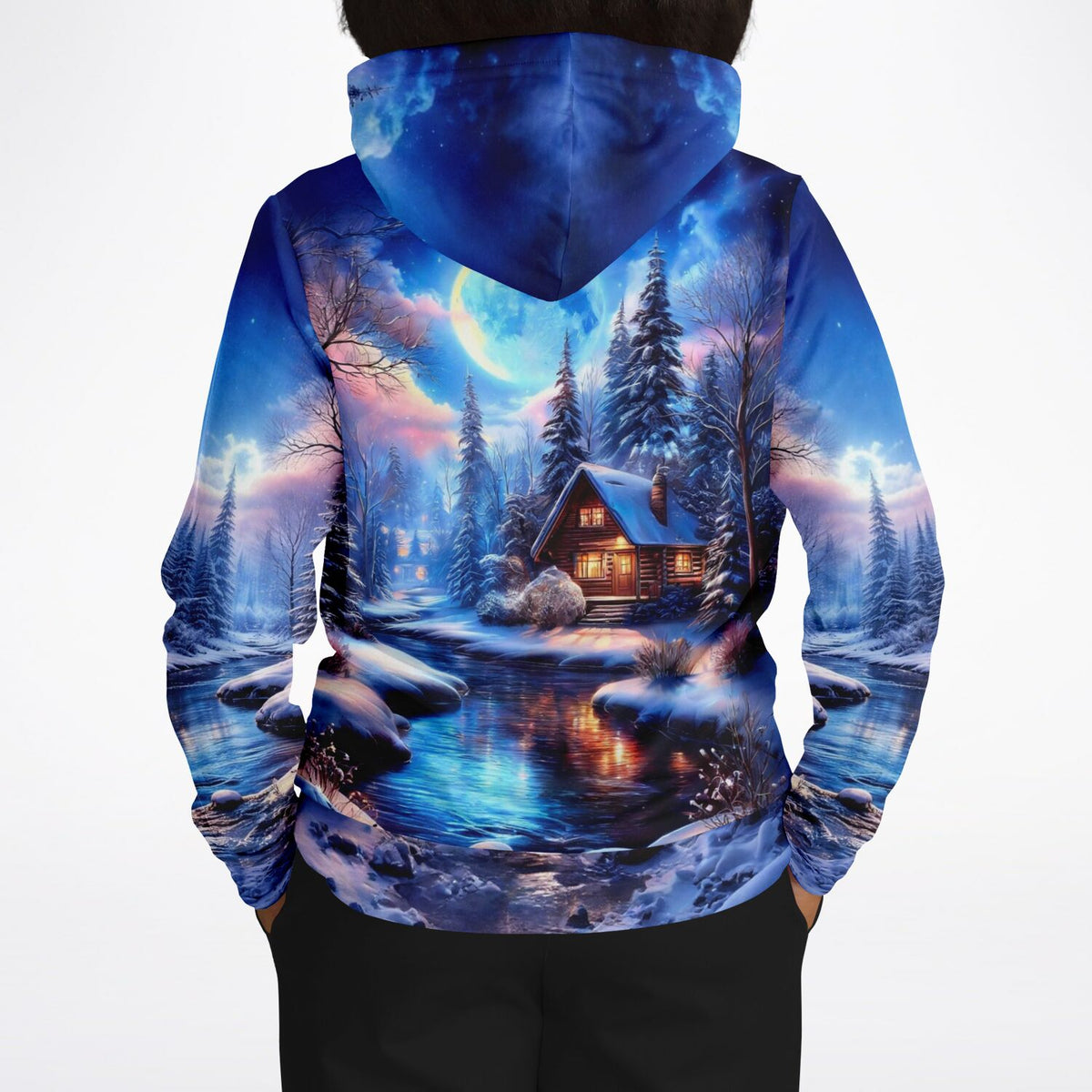 Dreamer Hoodie mit winterlicher Winterlandschaft im Stil beliebter Malen nach Zahlen Motive bei Nacht im Silberlicht