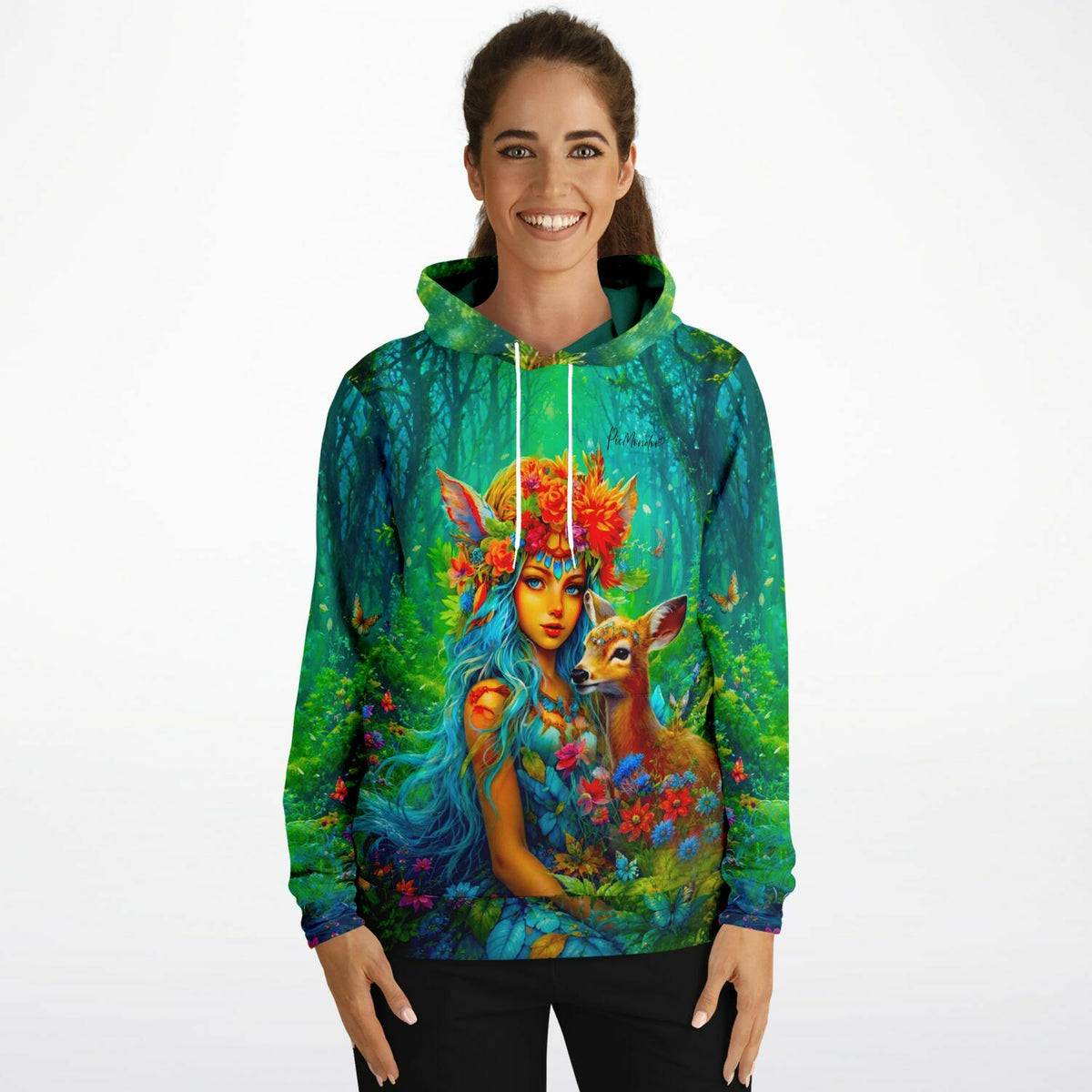 Dreamer Hoodie Waldmädchen mit Hirsch Motiv im Stil von Diamond Painting Kunst für kreative Modefans