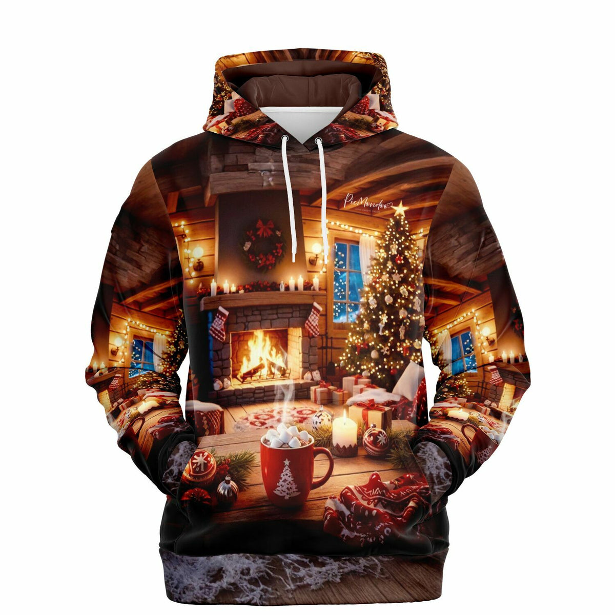 Dreamer Hoodie Holy Night mit weihnachtlichem Kaminfeuer Motiv, perfekt für kreative Fans von Diamond Painting Kunst.