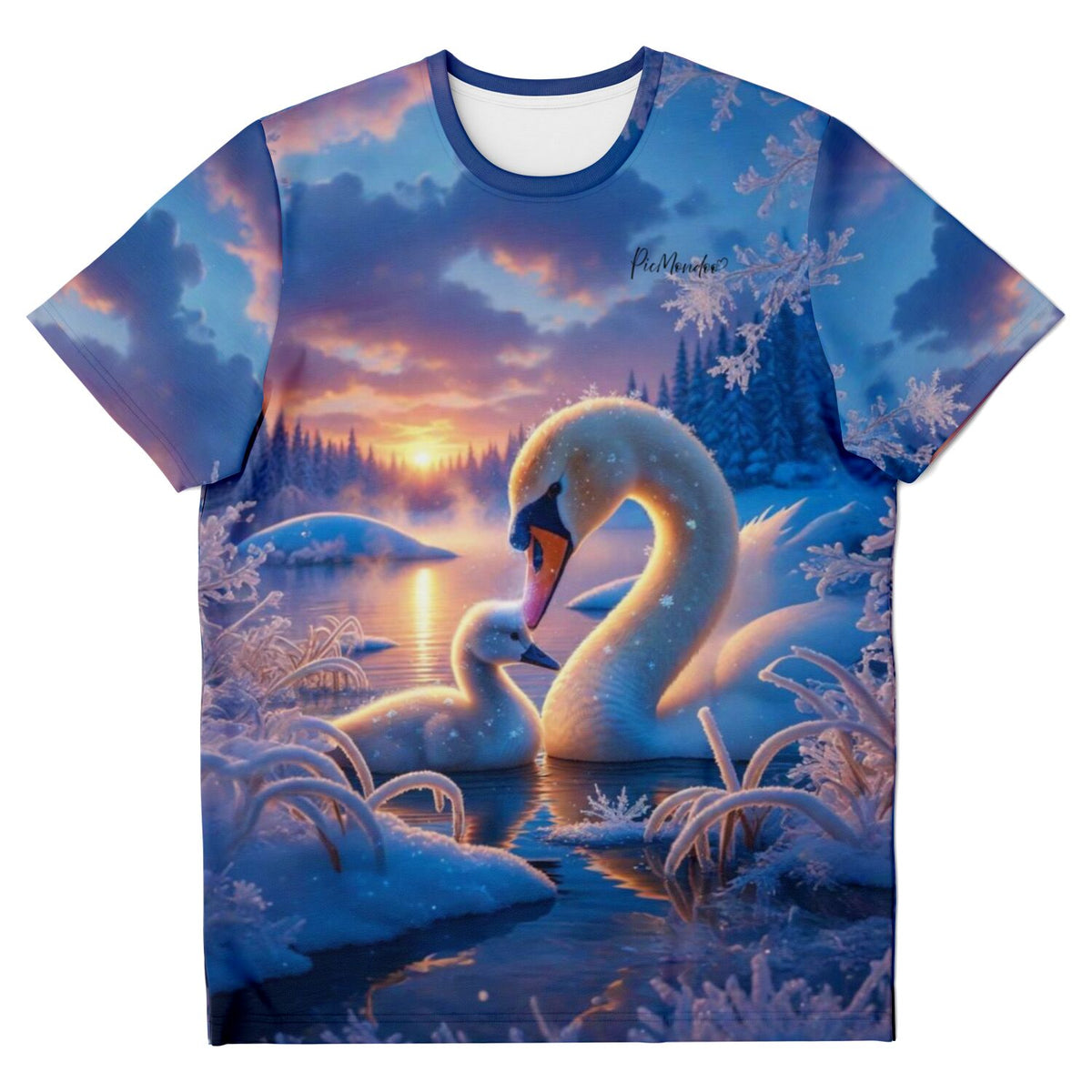 Dreamer T-Shirt Geborgenheit mit Schwan-Motiv, inspiriert von Diamond Painting Kunstwerken in Winterlandschaft