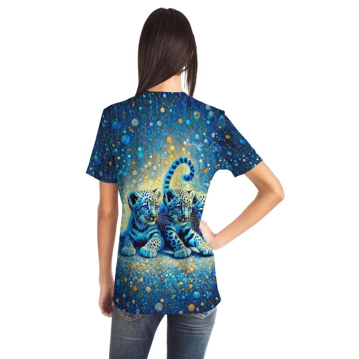 T-Shirt mit Leopardenbabys Motiv passend für Diamond Painting und Malen nach Zahlen Fans in Blau-Tönen
