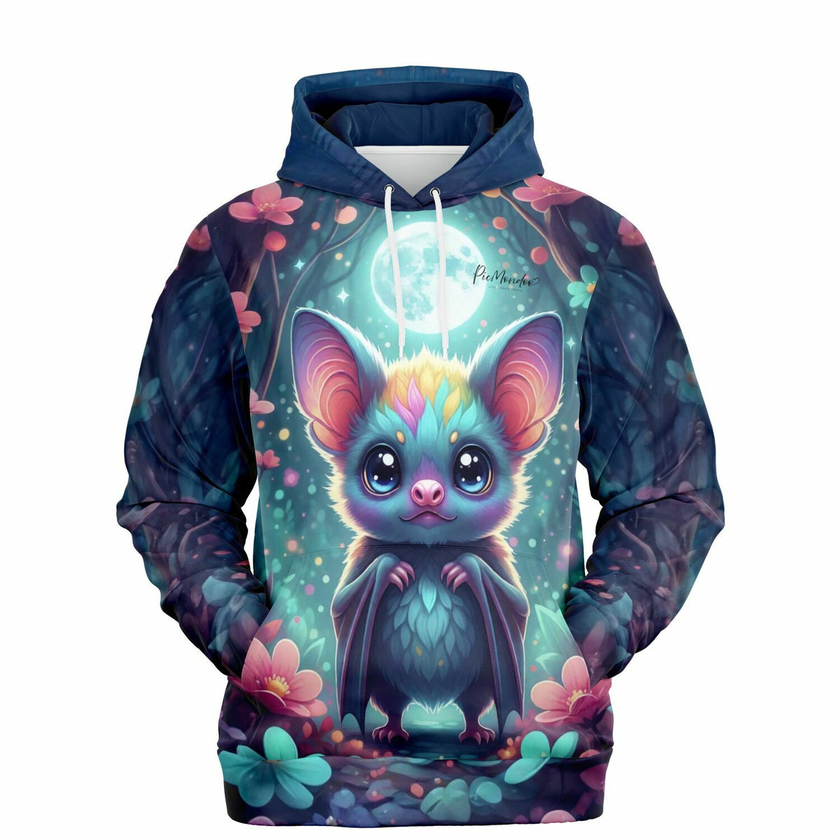 Dreamer Hoodie mit Freddy Fledermaus Motiv, inspiriert durch farbenfrohe Kunststile wie Diamond Painting und Malen nach Zahlen