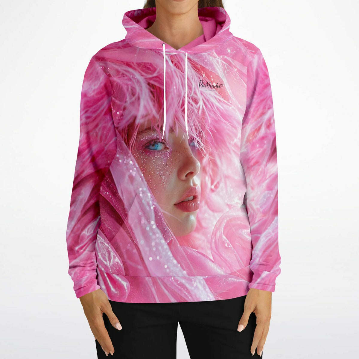Pink Dreamer Hoodie mit glänzendem künstlerischem Porträt-Motiv im Stil unserer Diamond Painting Kollektionen