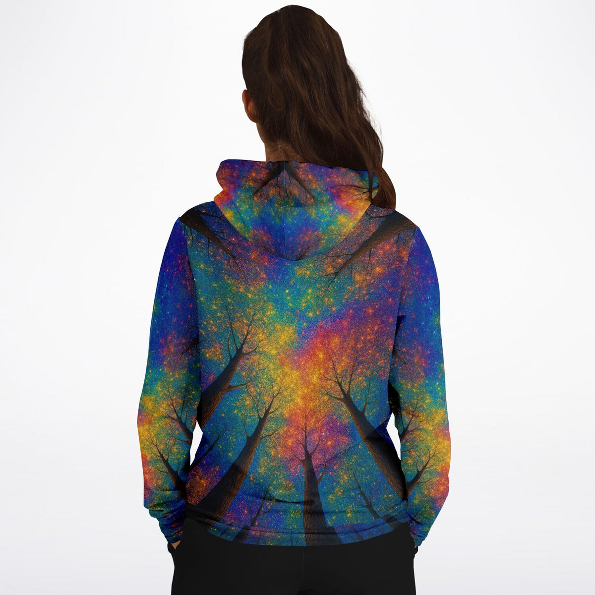 Dreamer Hoodie mit Regenbogenwald Motiv, künstlerischer All-Over-Print für Fans von Diamond Painting und DIY-Kunst