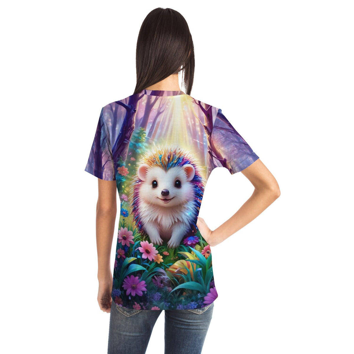 T-Shirt mit Igel Stups Motiv im magischen Wald, passend für Fans von Diamond Painting und Malen nach Zahlen