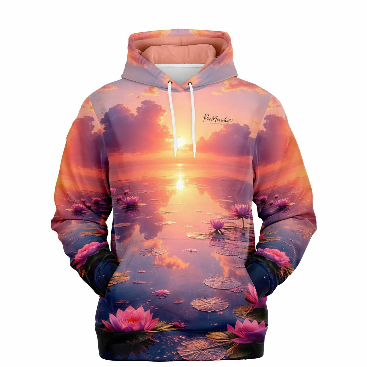 Dreamer Hoodie Abenddämmerung mit Seerosen und Sonnenuntergang-Design für Fans von kreativen DIY-Motiven