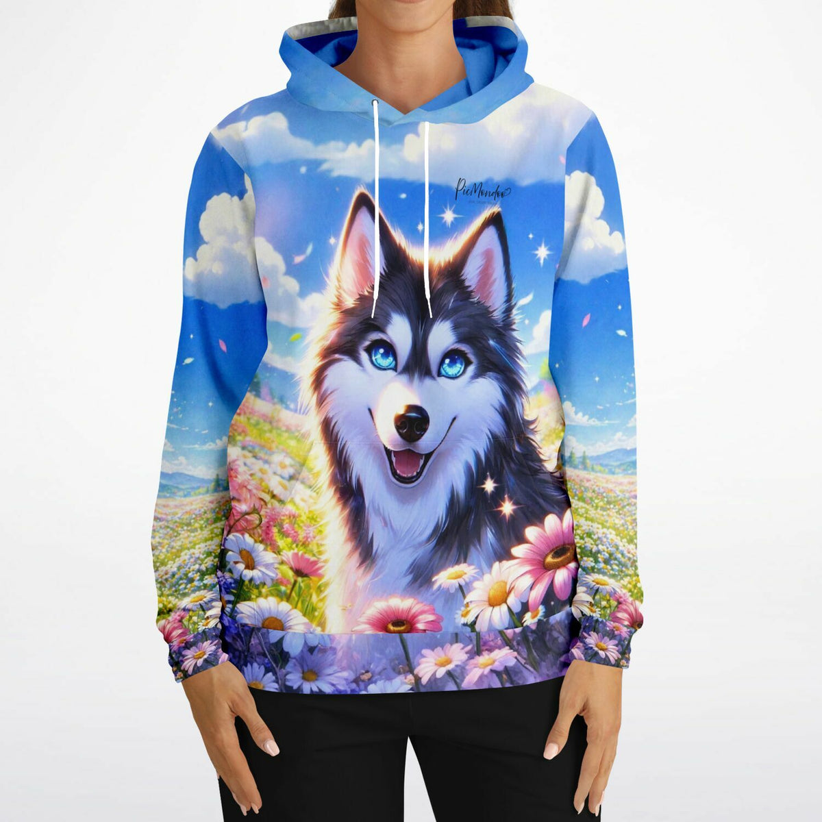 Dreamer Hoodie Sommerblick mit Husky-Motiv in Blütenwiese für Diamond Painting und Malen nach Zahlen Fans