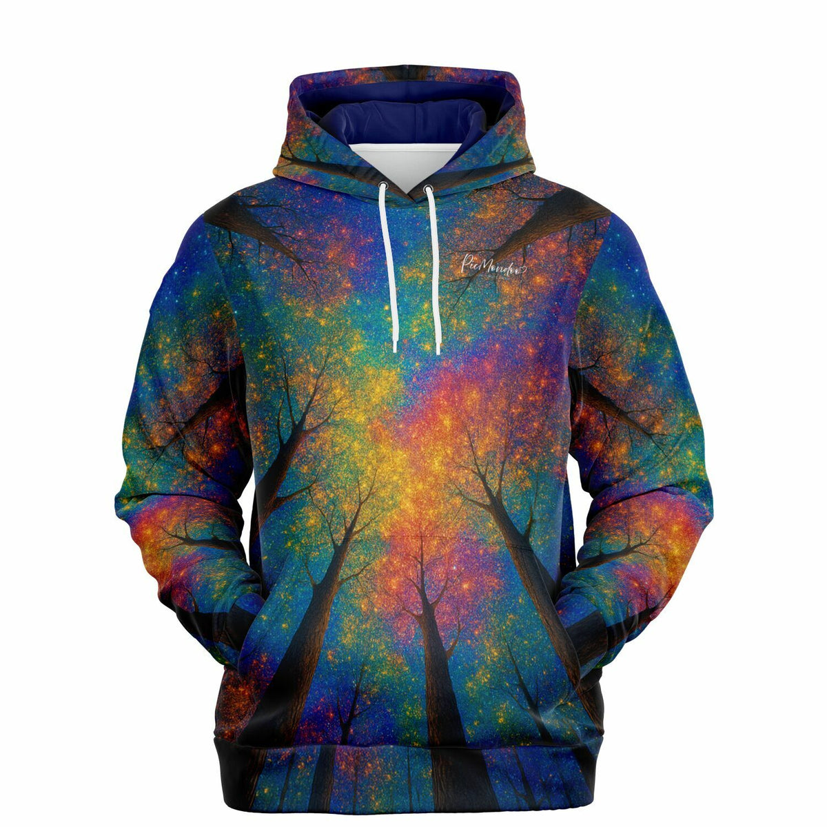 Dreamer Hoodie mit Regenbogenwald-Motiv, inspiriert von Diamond Painting Farbdesigns, für kreative Kunst-Fans.