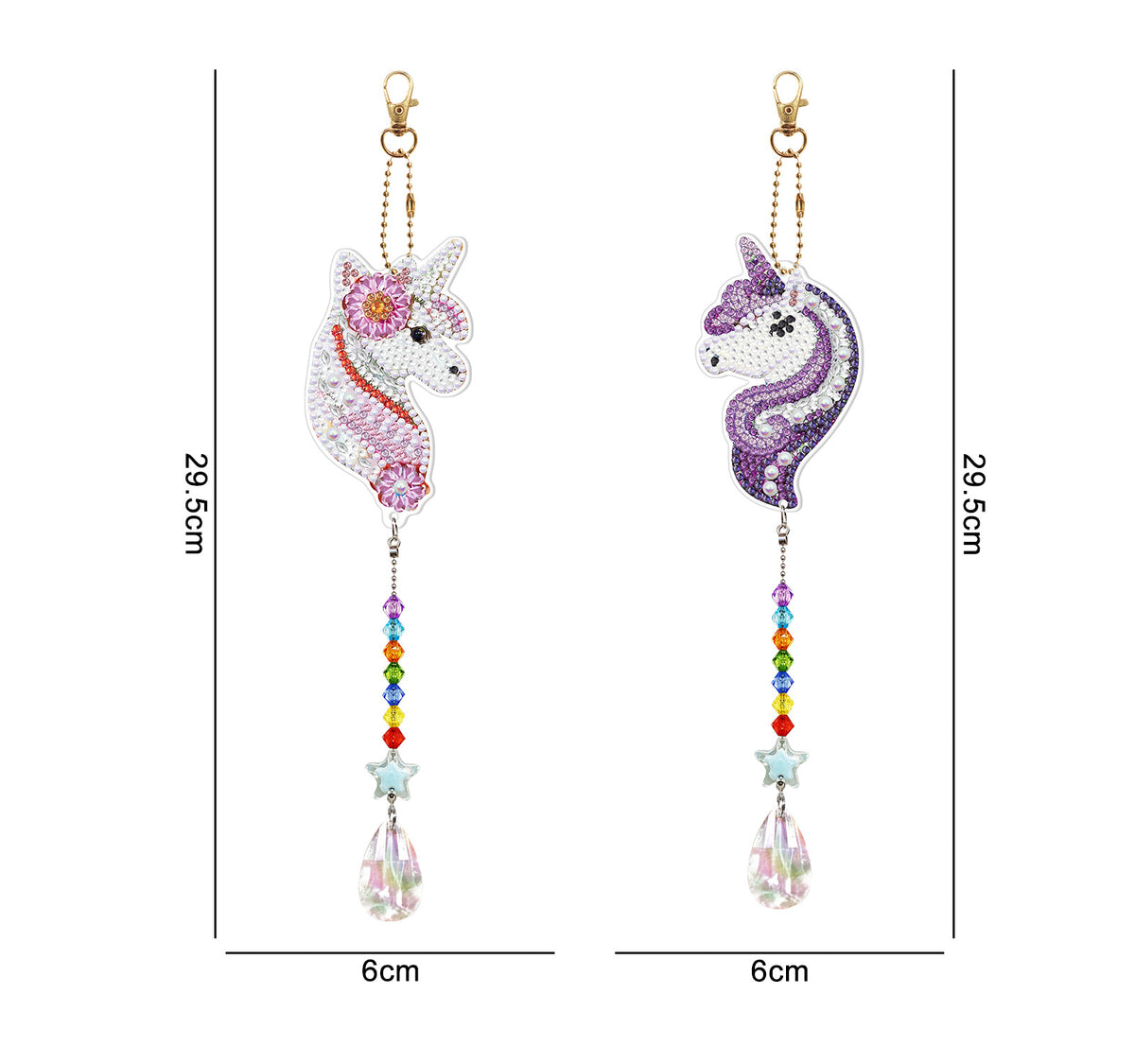 Einhorn Diamond Painting Deko-Anhänger für den Fensterbereich mit bunten Kristallen und strahlenden Steinchen.