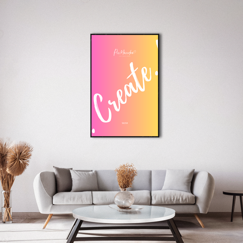 Minimalistischer Aluminium-Bilderrahmen für Diamond Painting und Malen nach Zahlen an einer hellen Wand