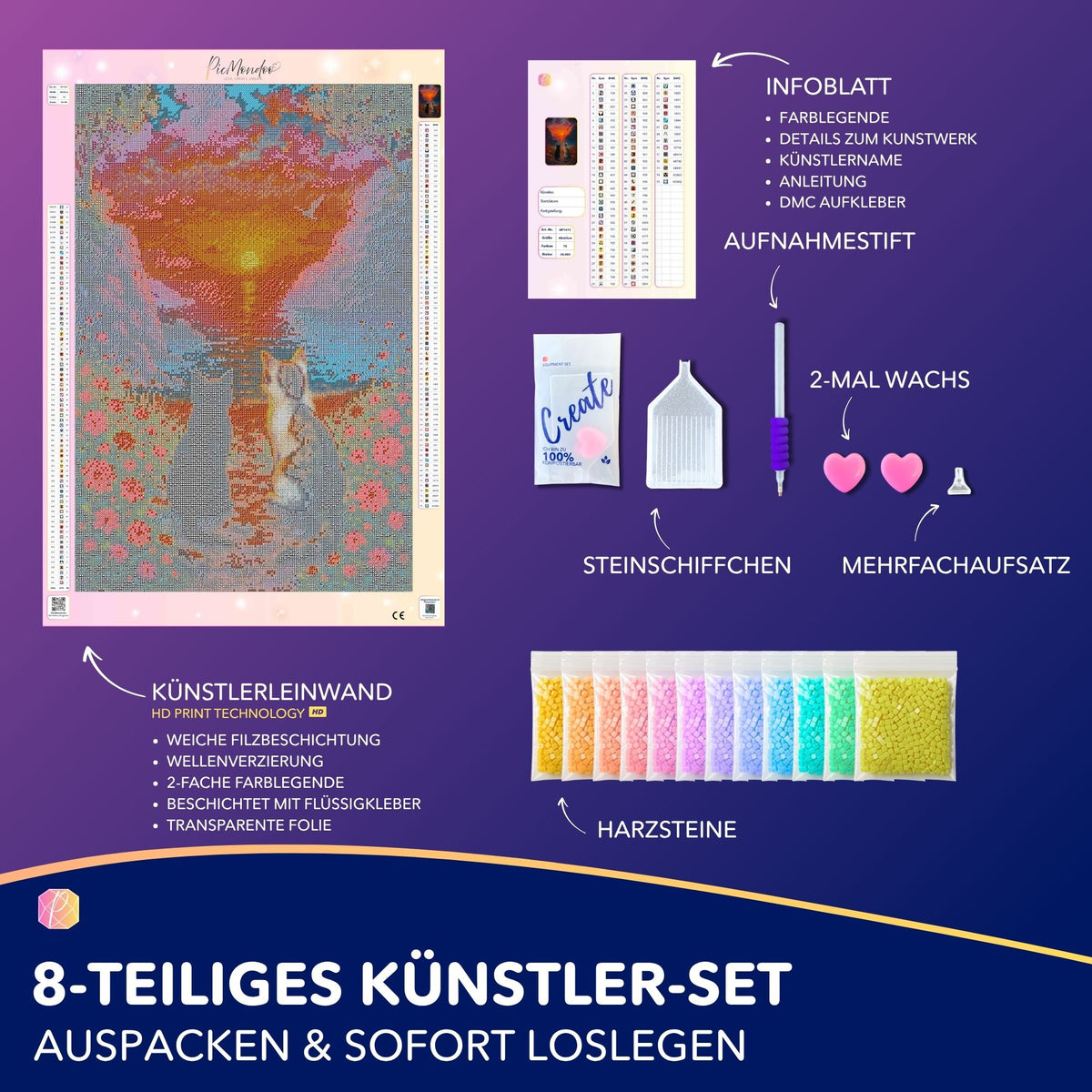 Diamond Painting Set Wir zwei Katzen von Jennifer Ruschinski mit Leinwand, Glitzersteinen und Bastelzubehör für Erwachsene