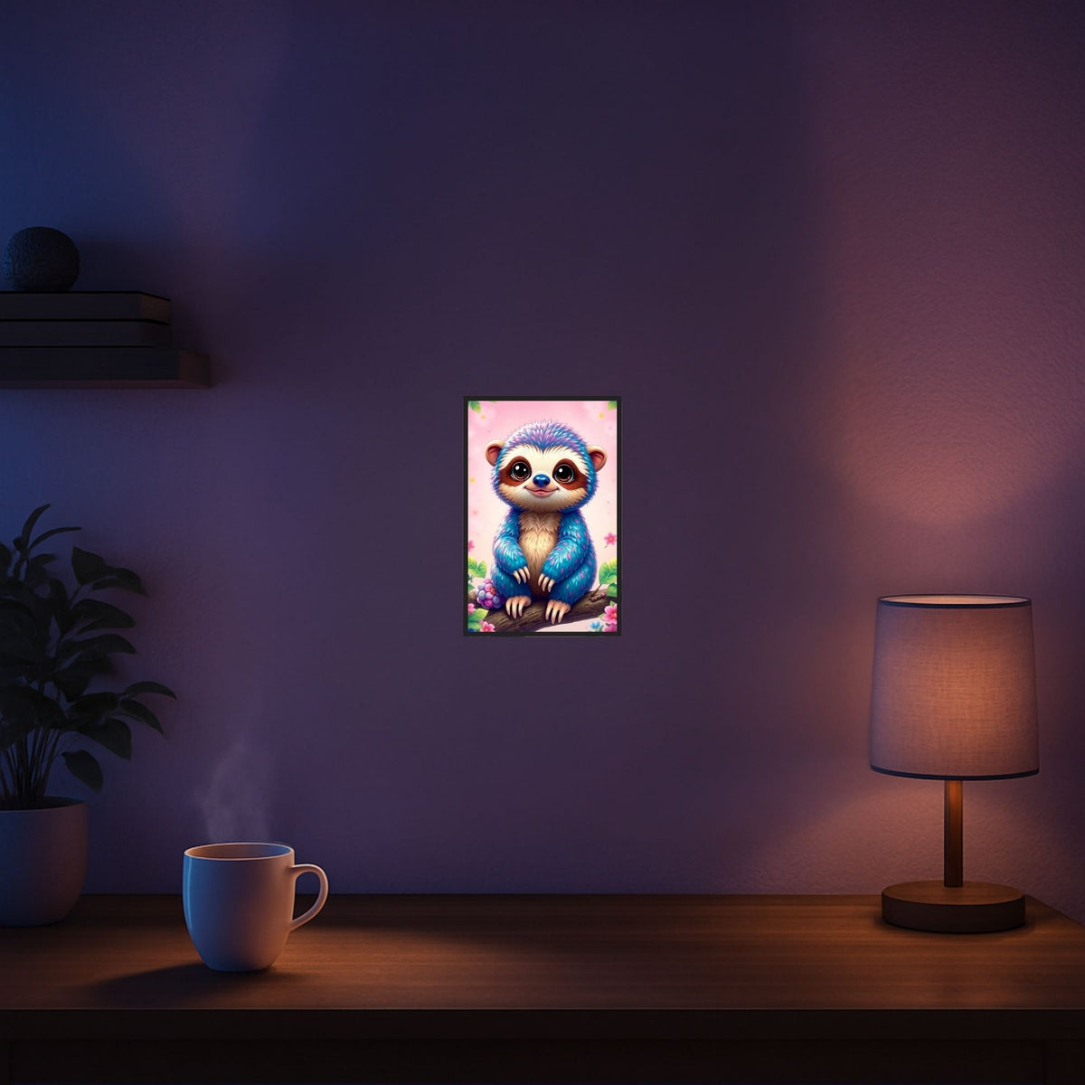 Diamond Painting Set Motiv: Niedliches blaues Faultier auf einem Ast im Kinderzimmer Wandbild dekoriert