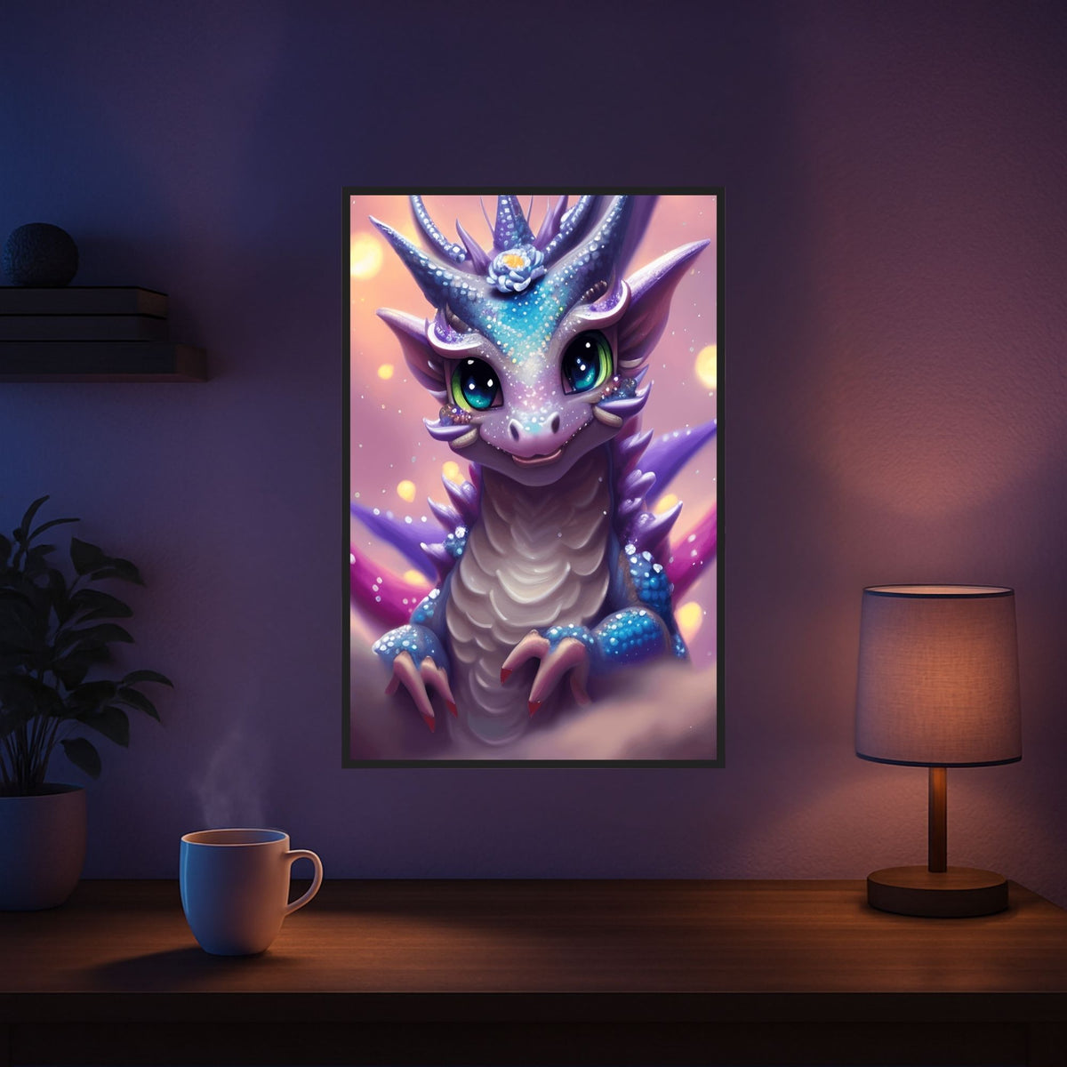 Diamond Painting Set mit süßem Baby Drache Motiv, 40x60cm mit funkelnden eckigen Strasssteinen und Fantasy-Design.