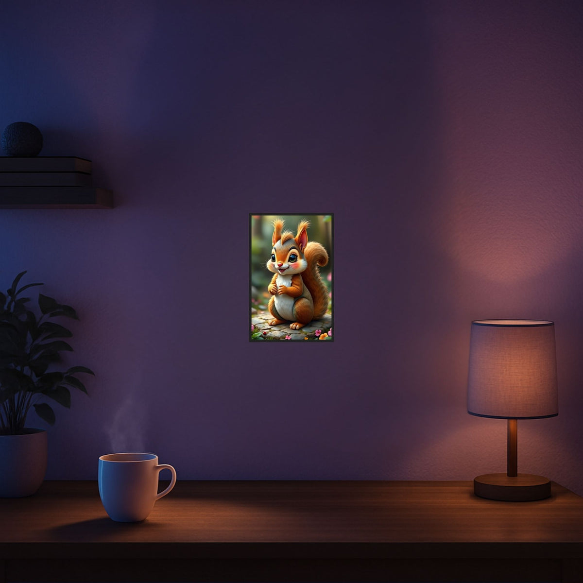 Diamond Painting Set Elvis Eichhörnchen als Mini-Bild mit niedlichem Eichhörnchen-Motiv in einem gemütlichen Wohnzimmer.