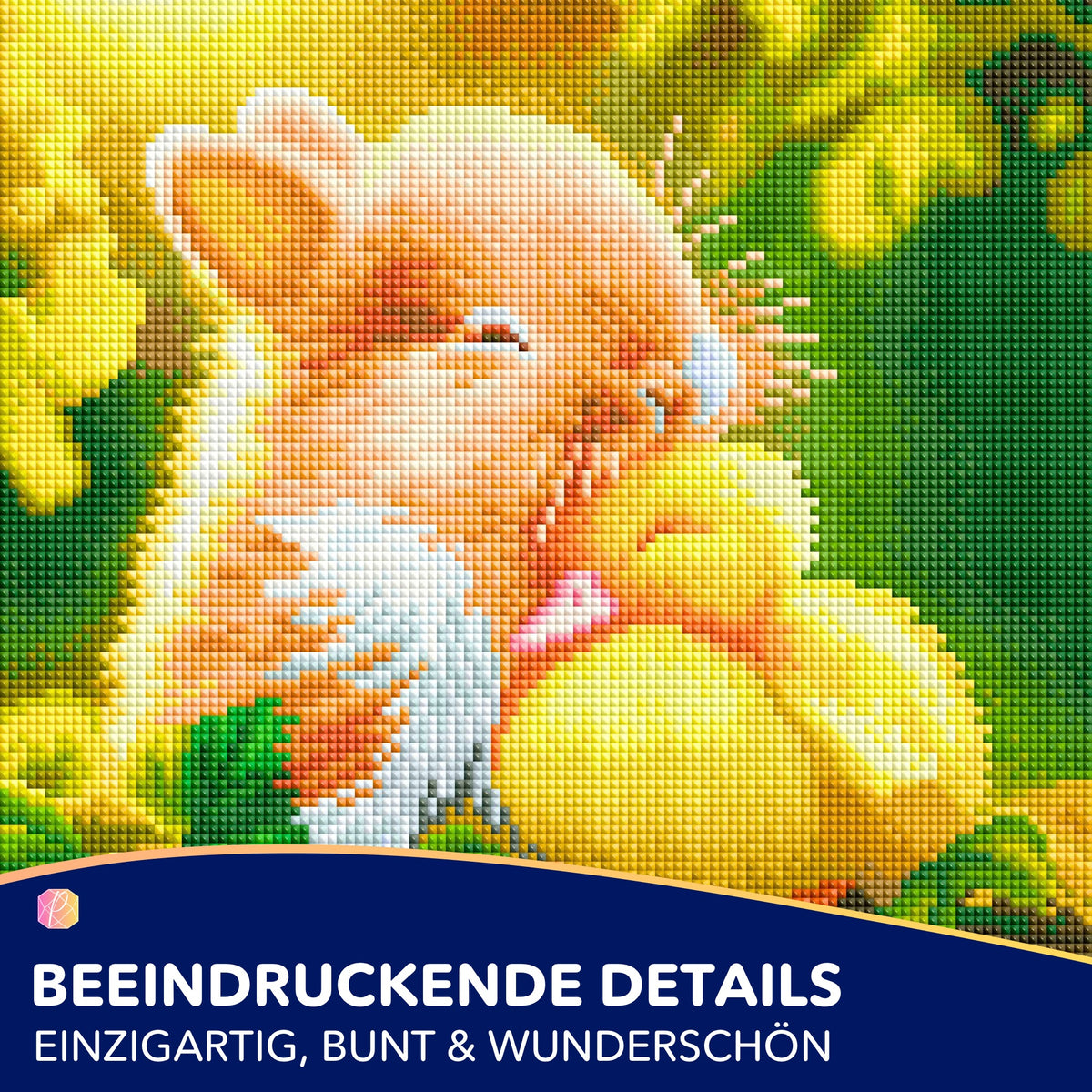 Diamond Painting Set Friendship mit süßem Häschen und Küken in bunten Farben, 30x30cm eckige Steine Motiv