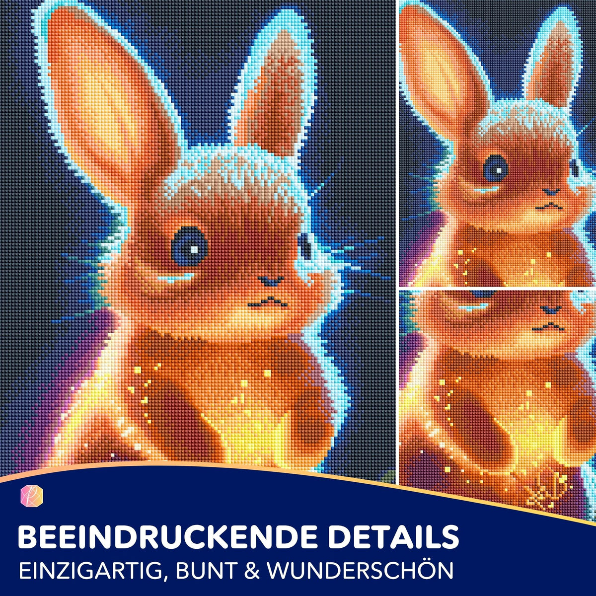 Diamond Painting Set Funkelhäschen mit funkelnden Steinen, magisches Hasen Motiv in 30x45cm für DIY Hobby Fans
