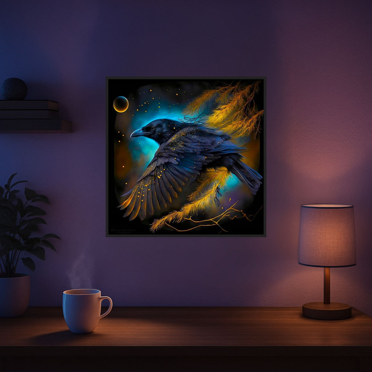 Diamond Painting Set Hexenrabe mit glitzernden Steinen im Fantasy-Design als Wandbild für Erwachsene