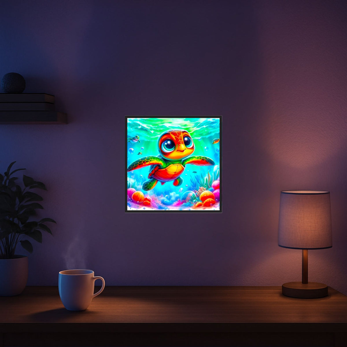 Diamond Painting einer süßen Babyschildkröte im farbenfrohen Unterwasser-Design als dekoratives Wandbild für Zuhause